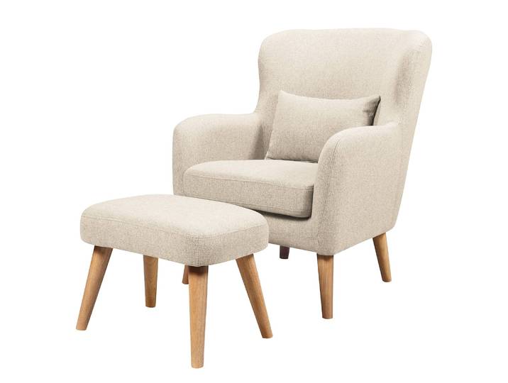 Sessel RIBOLT mit Hocker Beige/Beige Webstoff Celia 75 x 96 x 78cm
