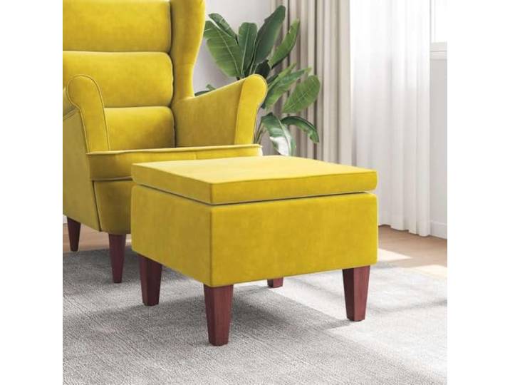 Hocker, Velours, Gelb, mit Holzbeinen, stabile Fußstütze für Wohnzimmer Weiche Polsterung, Unterstützung 110 kg, abnehmbarer Bezug, versteckte Aufbewahrung möglich, vielseitig einsetzbar