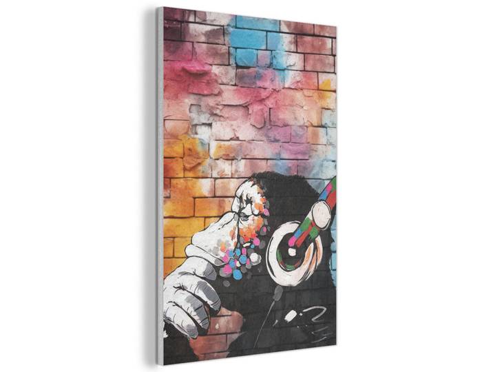 MuchoWow Akustikbild - Affe - Graffiti - Musik - 60x90, Mehrfarbig, Kunststoff, Rechteckig, 60x90x0.9 cm, Wandverkleidung, Akustikpaneele