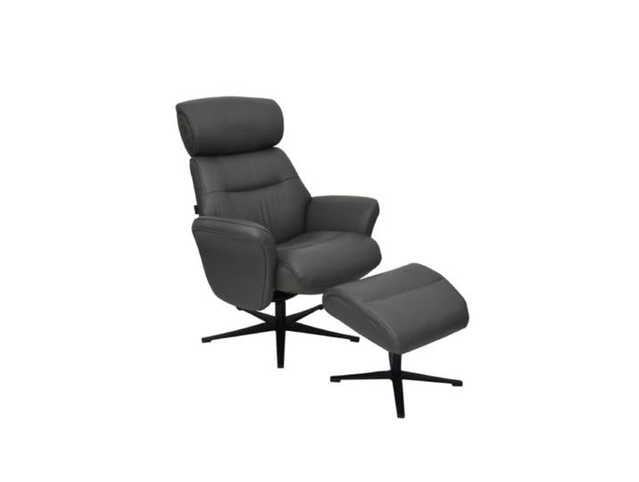 Louming Mio Relaxsessel in Leder inkl. Hocker manuelle Rückenteilverstellung, manuelle Kopfteilverstellung Modern