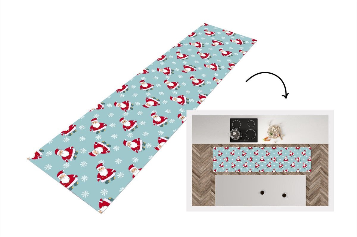 Keukenloper met Kerstman en Sneeuwvlokken patroon, Vinyl, 240 x 60 cm