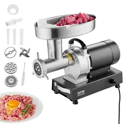 VEVOR kommerzieller elektrischer Fleischwolf Wurstmaschine 6,35 kg/Min. 750 W, industrieller Fleischwolf mit Klinge & Mahlplatte, multifunktionaler Fleischwolf aus Edelstahl für Küche & Restaurant