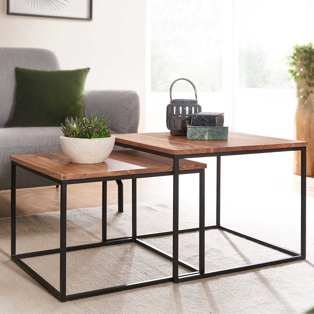 Pharao24.de Wohnzimmer Tische modern aus Akazie Massivholz Bügelgestell (zweiteilig)