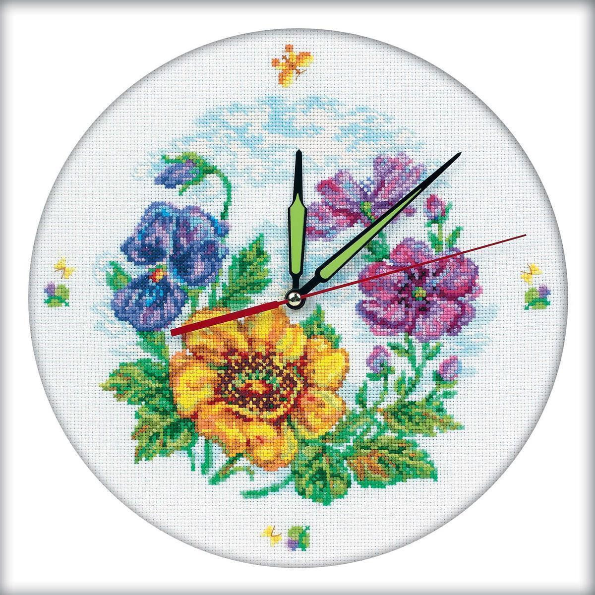 RTO Kreuzstich Set Wandklok Bloemenklok M40006 Telpatroon 30 x 30 cm