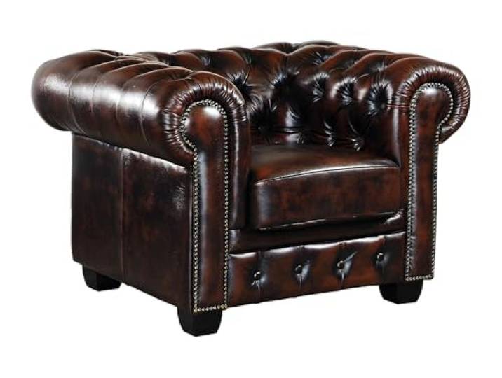 Vente-unique Linea Sofa Chesterfield Ledersessel - BÃ Â ÂÂ Ã Â ÂÂ Ã Â ÂÂ Ã Â ¼ffelleder - Braun - Brenton