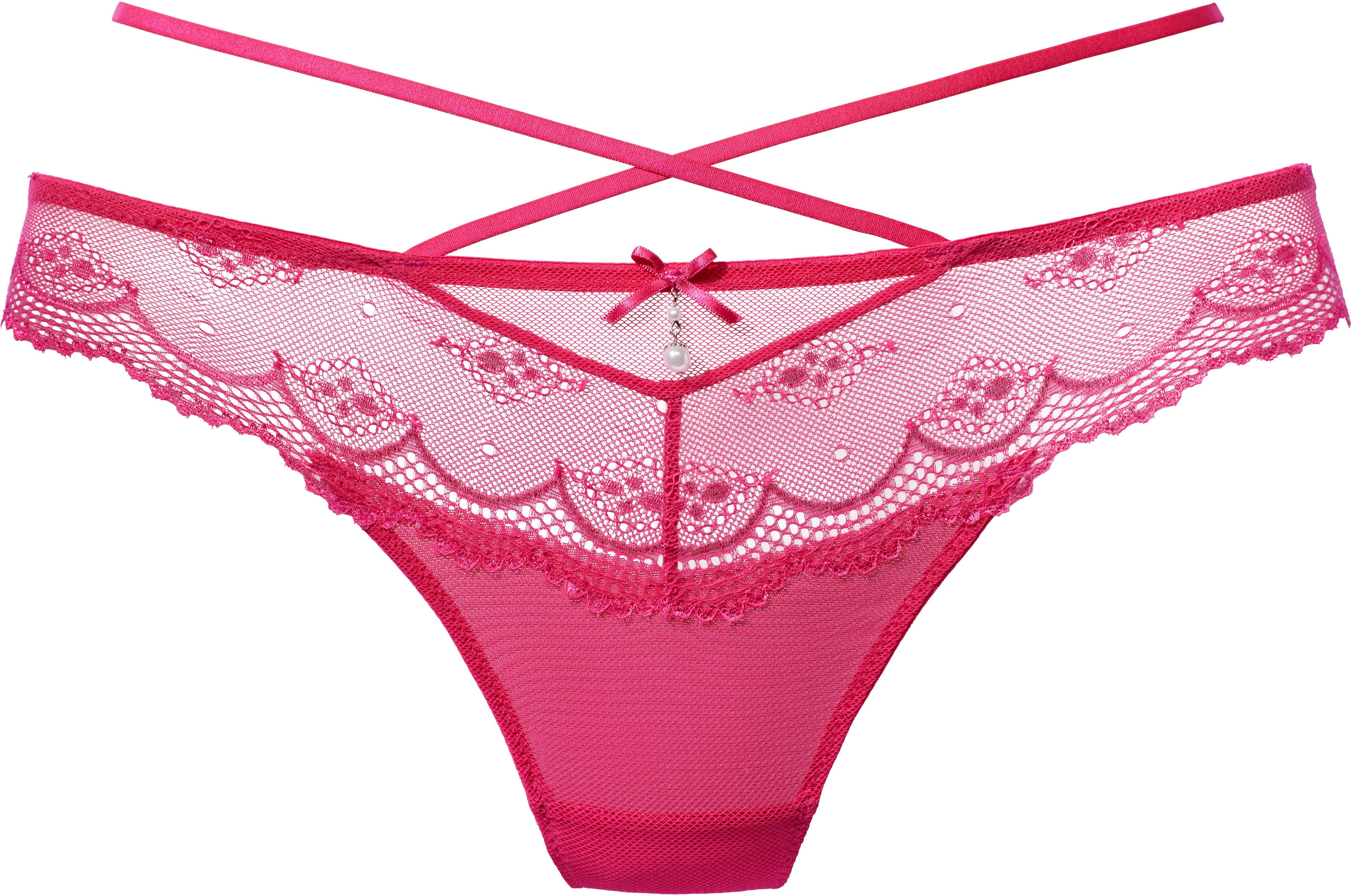 Tanga LASCANA, Damen, Gr. 32/34, Spitze, pink, Spitze, Obermaterial: 87% Polyamid, 13% Elasthan, Unterhosen Tanga, mit verführerischem Bändchen