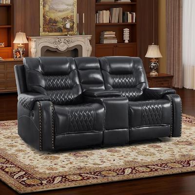 EBELLO Faux Leather Manual Reclining Loveseat 2-Seater Home Theater Recliner Sofa with Center Console Cup Holders & Hidden Storage