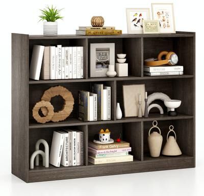 Costway 3-Tier Open Bookcase 8-Cube Floor Standing Storage Shelves Display Cabinet-Gray