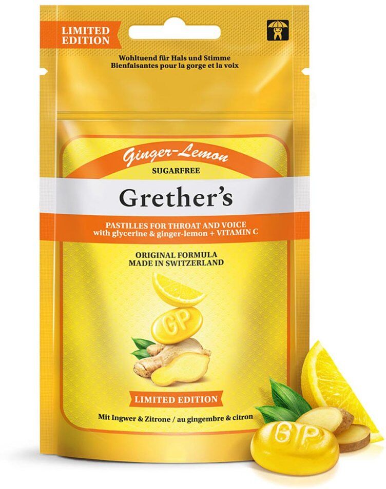 Grethers Ginger Lemon Zuckerfrei Pastillen Beutel Refill 75g