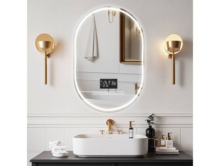 Miroir Salle de Bain LED Ovale Grand Miroir Lumineux Mural 60x90cm Anti Buée enceinte Bluetooth 3 températures de couleur