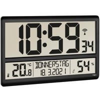 Digitale XL-Funkuhr mit Raumklima, Wecker schwarz, 36cm breit