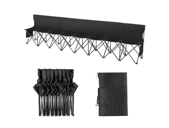 VEVOR Banc pliant portable à 8 places\, banc de camping pliable d'extérieur avec sac de transport et dossier\, banc latéral de sport d'équipe pour pêche\, football\, siège instantané sans assemblage\, noir