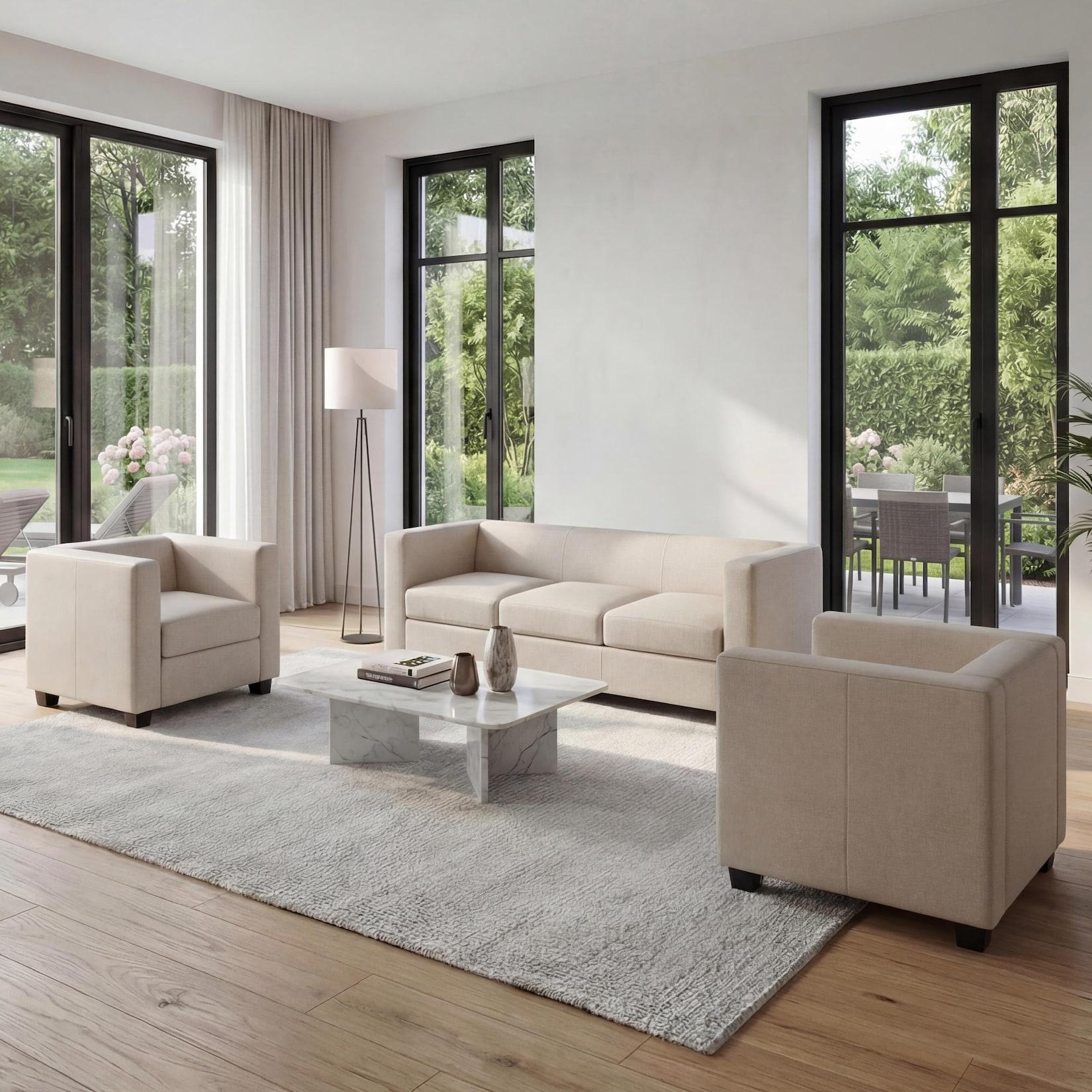 3-1-1 Couchgarnitur Lille, Kunstleder ~ creme