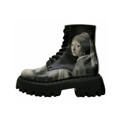 Chelseaboots DOGO "Navy Schnürstiefel Boots Girl With A Pearl Earring Bw Damen", Damen, Gr. 39, gefüttert, Normalschaft, schwarz, Lederimitat, Schuhe Chelseaboots, Handgefertigt