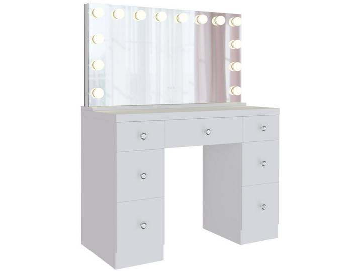 TPFLiving Schminktisch Selviro (Robustes Holzgestell für Stabilität und Langlebigkeit, 14 dimmbare LEDs in drei Lichtfarben (warmweiß, neutralweiß, kaltweiß), Maße (TxBxH): 49 x 110 x 144cm - Farbe: weiß