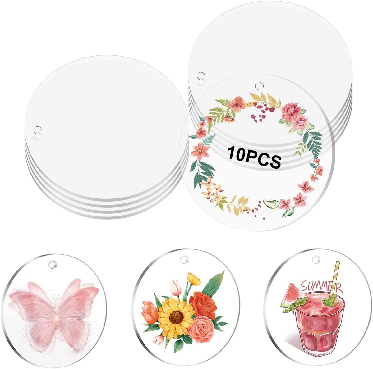 Set van 10 heldere ronde acrylaat schijven met gat, diameter 15 cm voor fotolijsten, schilderen en handlettering