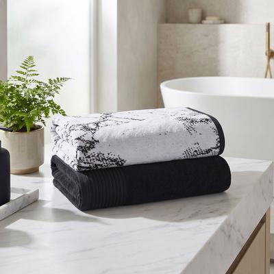 Superior Marble & Solid Cotton Bath Sheets - Quick-Dry Spa Quality Oversized Bath or Pool Towels - Set of 2