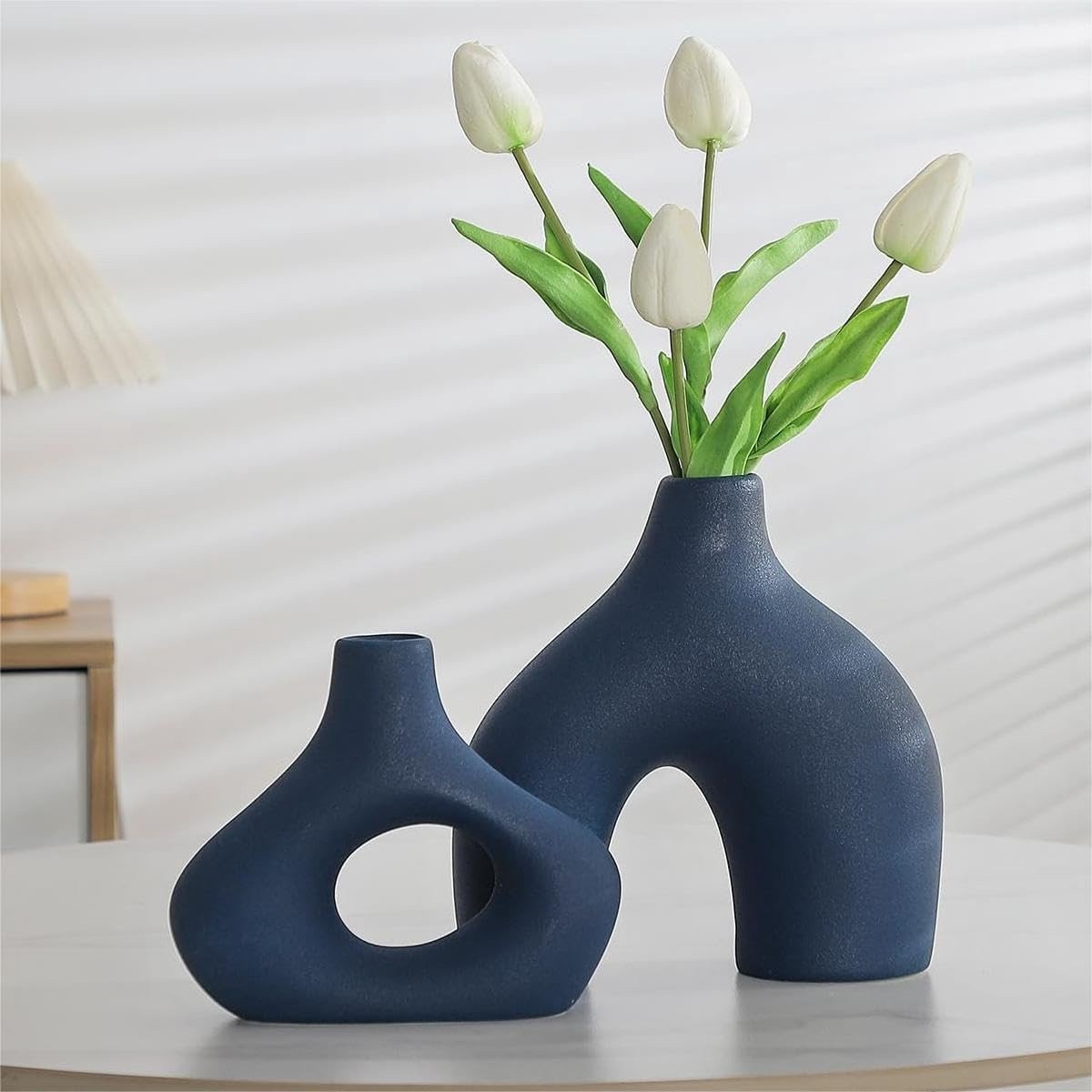 Set van 2 blauwe keramische vazen voor moderne decoratie