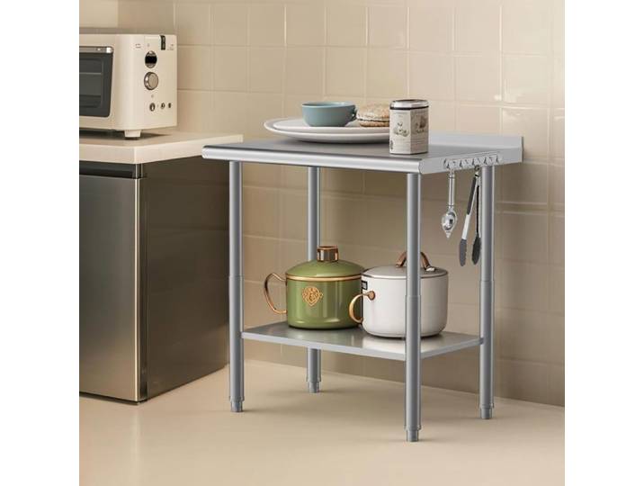 Table de travail de cuisine - PLAN DE TRAVAIL - Inox - 90x30x88cm - Structure solide - Style moderne