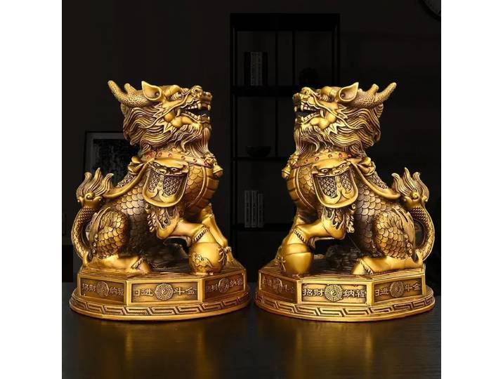 1 paire d'ornements Feng Shui en cuivre de haute qualité, licorne, décoration de bureau, salon, maison