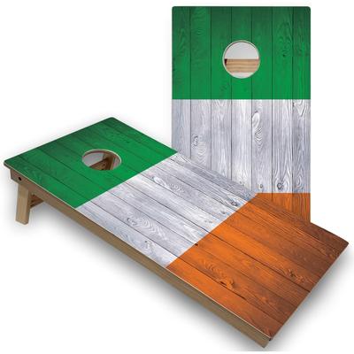 Skip's Garage Solid Wood Cornhole Boards - Ireland Flag Design