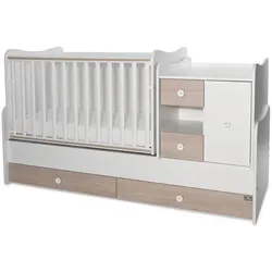Lorelli Babybett, Jugendbett 3 in 1 Mini Max umbaubar, für 2 Kinder gleichzeitig hellbraun weiß