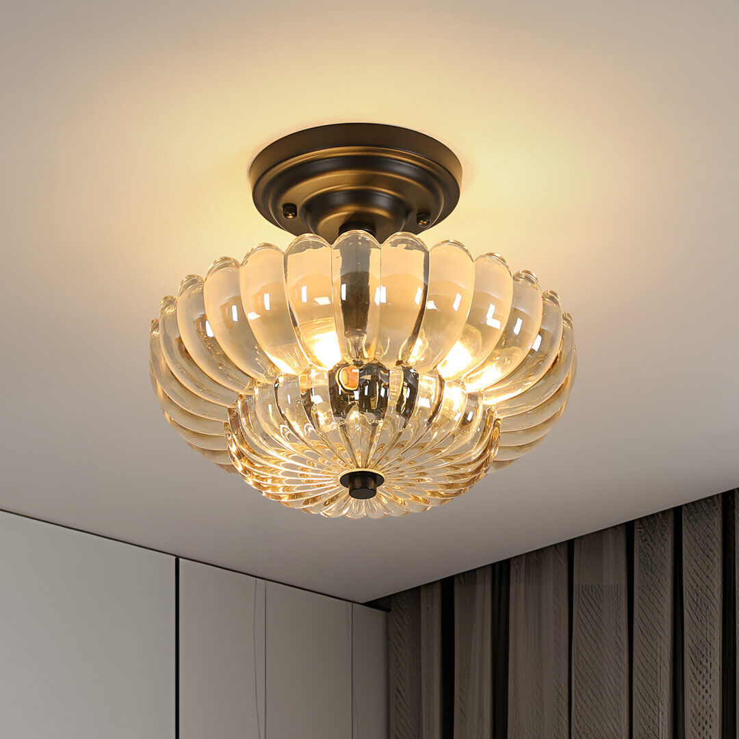 Marlow Home Co. Vintage Glass Amber Shade Flush Mount Ceiling Light Amber 24cm H X 30cm W X 30cm D