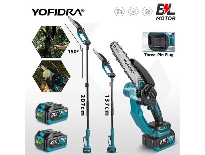 Scie à branches haute portée YOFIDRA 8 pouces, outil de jardinage électrique sans fil, tronçonneuse télescopique pour batterie Makita.