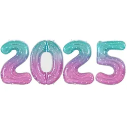 Folienballon Zahl 2025 Space pink blau Silvester XL