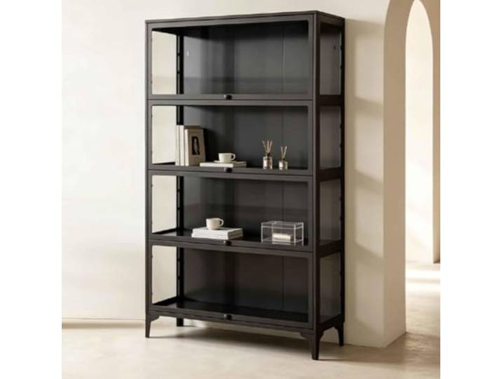 Gavoir Vitrinenschrank Glas Schwarz Modern Für Die Küche Wohnzimmer 4-Lagen Glasvitrine Stehend Vitrinenschrank 32x78x165cm Sammlervitrine Vitrine