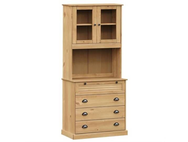 Kaorsrow Highboard VIGO 80x40x176 cm Massivholz Kiefer Honig Rustikales Buffet mit Glasteilen und Schubladen für Wohnzimmer und Küche, langlebige Kiefer mit viel Stauraum