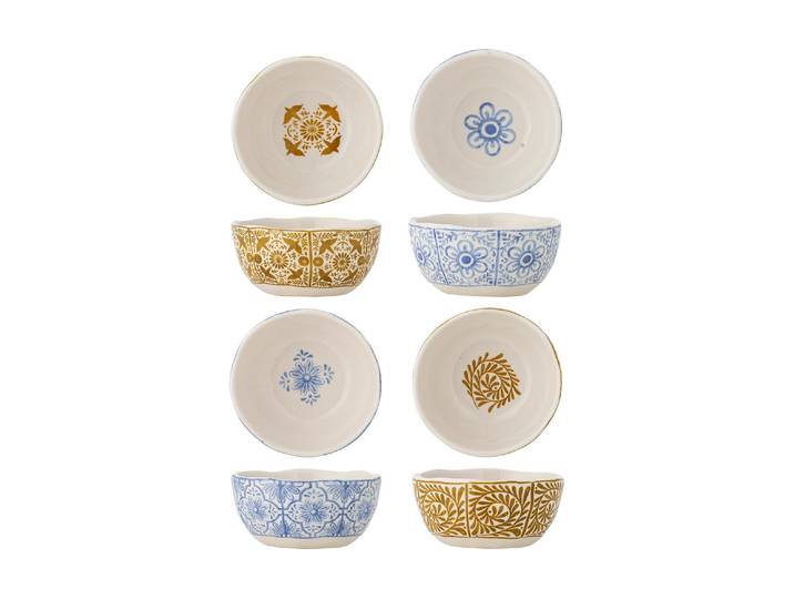 Dessertschale BLOOMINGVILLE Milton 4 Stück , bunt (blau, gelb), H:5cm Ø:10,5cm, Steinzeug, Schüsseln, Dessertschale, Spülmaschinenfest