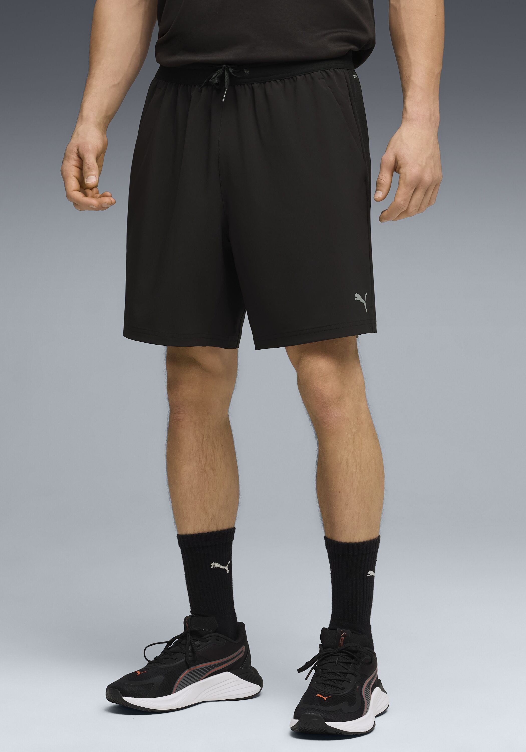 Trainingsshorts PUMA "M PWRTRAIN FABRIC MIX SHORT", Herren, Gr. M, N-Gr, schwarz (puma schwarz), Obermaterial: 87% Polyester, 13% Elasthan, regular fit kniefrei, Hosen Trainingsshorts, Regular Fit, sportlicher Stil puma schwarz M, N-Gr