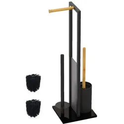 Relaxdays WC Garnitur Bambus & Metall Hellbraun,Schwarz