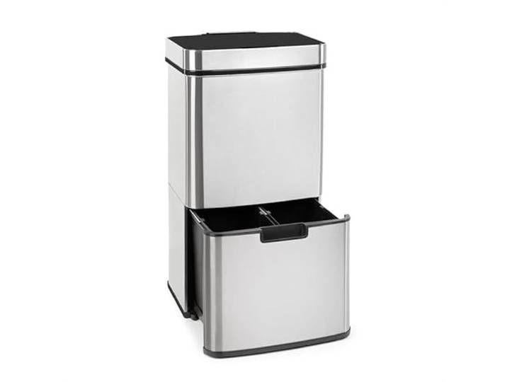 Klarstein Touchless Mülleimer Sensor-Mülleimer, 72 Liter Volumen in 4 Behältern: 43 & 2 x 12,5 Liter, Bio-Eimer mit Deckel: 4 touchless: automatisches Öffnen und Schließen, silber