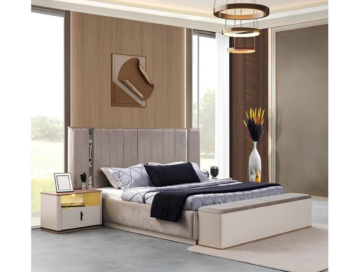 JVmoebel Schlafzimmer-Set Modernes 3-teiliges Schlafzimmer Set Bett und 2x elegante Nachttische, (3-tlg)
