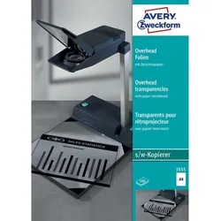 Avery Zweckform AVERY® Zweckform Overhead-Folien 3555, DIN A4, unbeschichtet Einzelblatteinzug