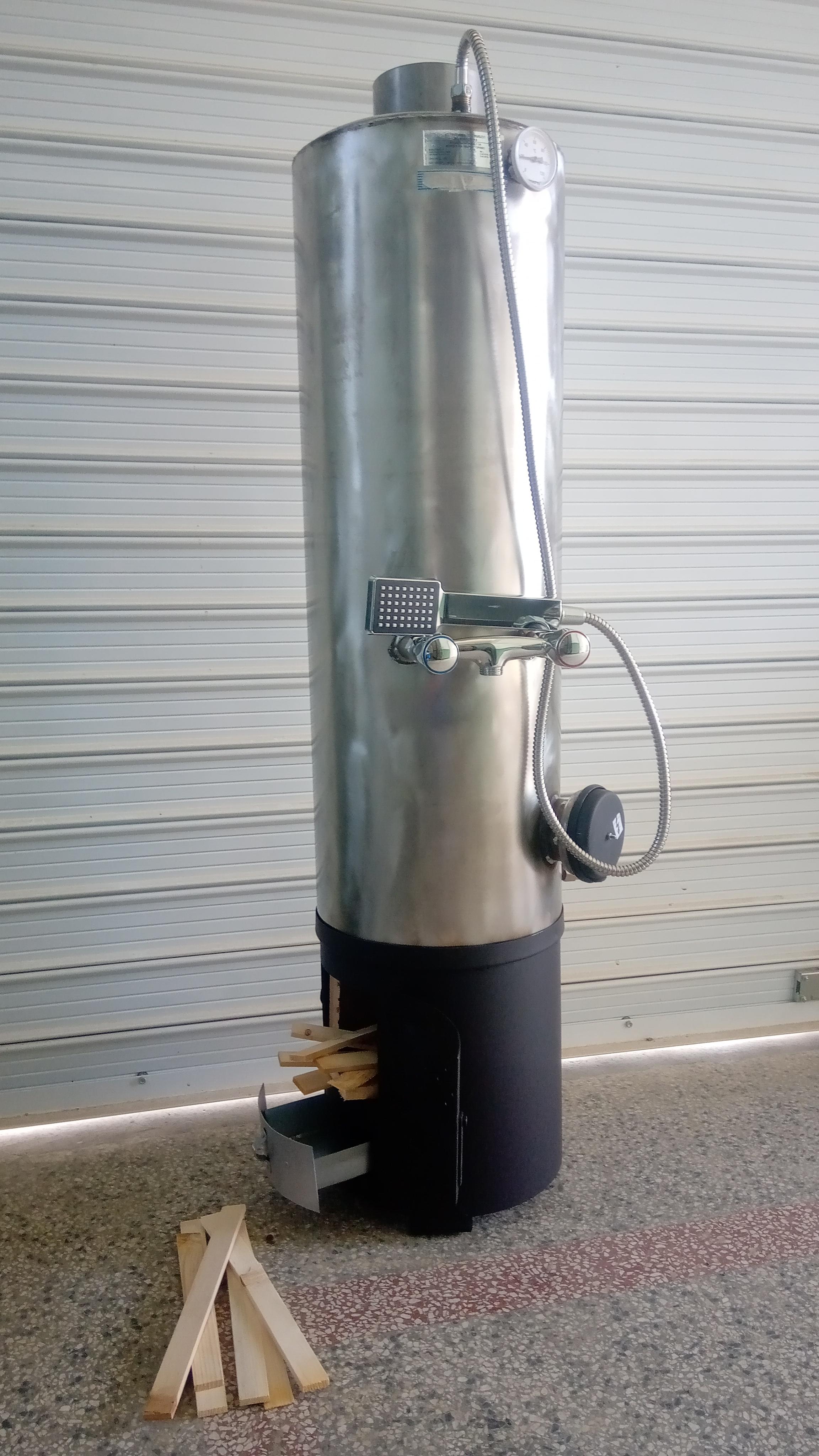 Holz Warmwasserboiler Badeofen Boiler 80 Liter EDELSTAHL Wasser Heizung
