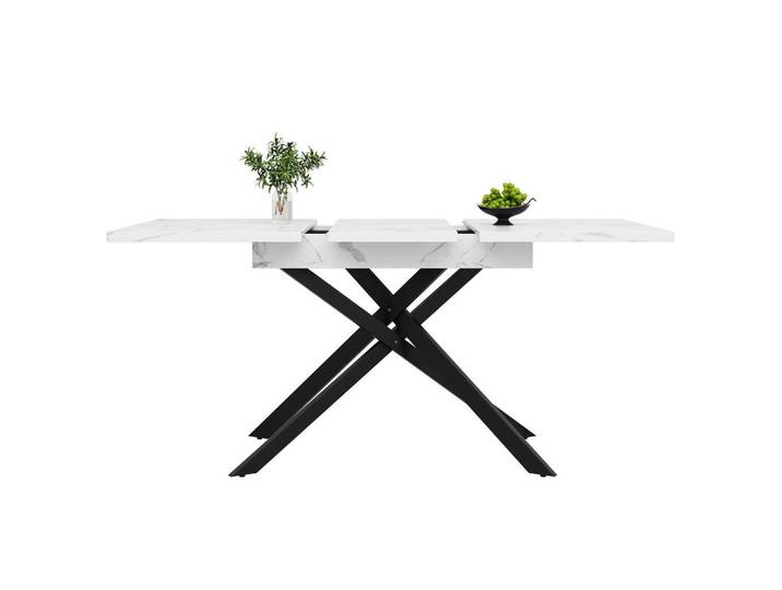 Flieks Esstisch Ausziehbar 120-160cm Marmor Schwarz Eisen, Mehrfarbig, Metall, 120x76.5x80 cm, Esszimmer, Esstische