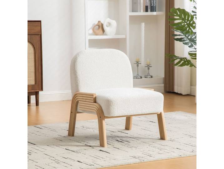Fauteuil lounge scandinave en tissu 72x61x78 cm Ivoire chenille design moderne rangement pratique