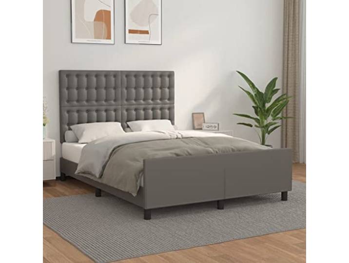YNGBHFNOP Kunstleder Höhenverstellbar mit Kopfteil Grau 140 x 190 cm Bettgestell mit Kopfteil Grau 140x190 cm Kunstleder höhenverstellbar Lattenrost Stützbeine Schlafzimmer Möbel