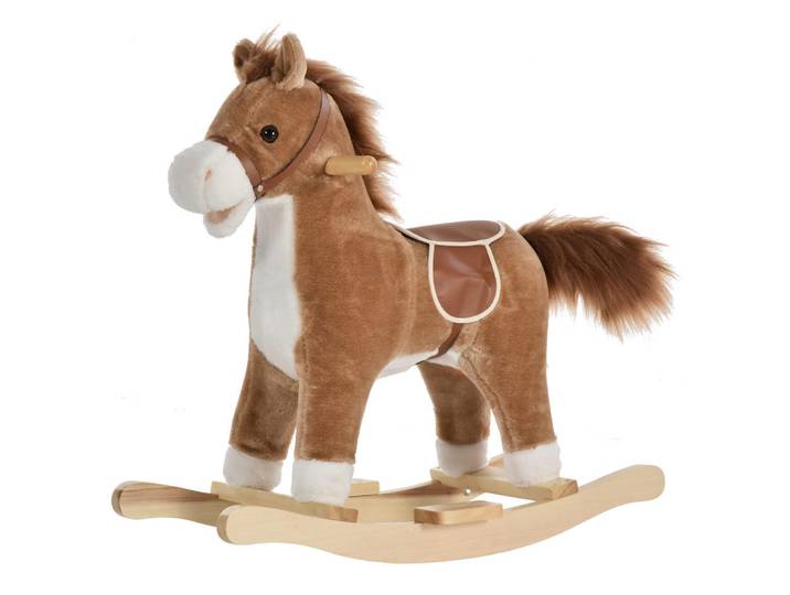 Homcom Kinder Schaukeltier, Braun/Rosa, Plüsch+ Holz, massiv, 32.5x61x65 cm, unisex, Spielzeug, Sonstiges Spielzeug