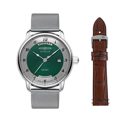 Automatikuhr ZEPPELIN "Friedrichshafen", grün (silberfarben), Armbanduhren, Herren, Automatikuhr, Armbanduhr, Herrenuhr, Made in Germany, Mechanische Uhr