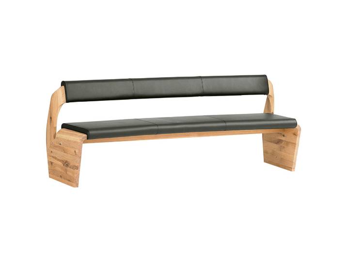 Voglauer Sitzbank, Grau, Eichefarben, Holz, Echtleder, Nappaleder, Rindleder, Eiche, massiv, 227x84x70 cm, Goldenes M, Made in Austria, Lederauswahl, mit Rückenlehne, Esszimmer, Bank, Sitzbänke, Polsterbänke