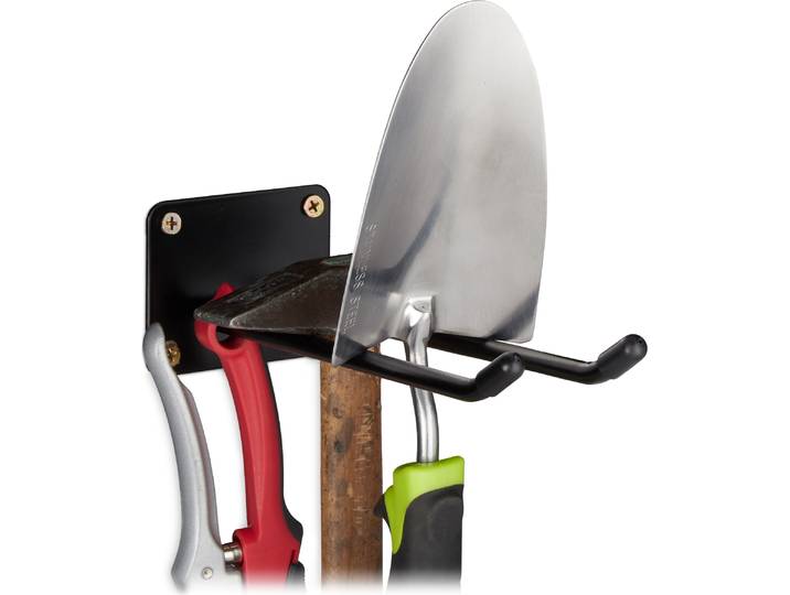 9 x supports muraux pour outils\, crochets doubles\, porte-balai\, porte-bêche à visser\, mur\, acier\, 24 cm\, noir