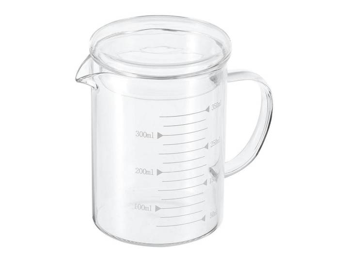 Messbecher Glas 350ml mit Skala und Deckel, Weiß, Backen & Backzubehör, Messbecher