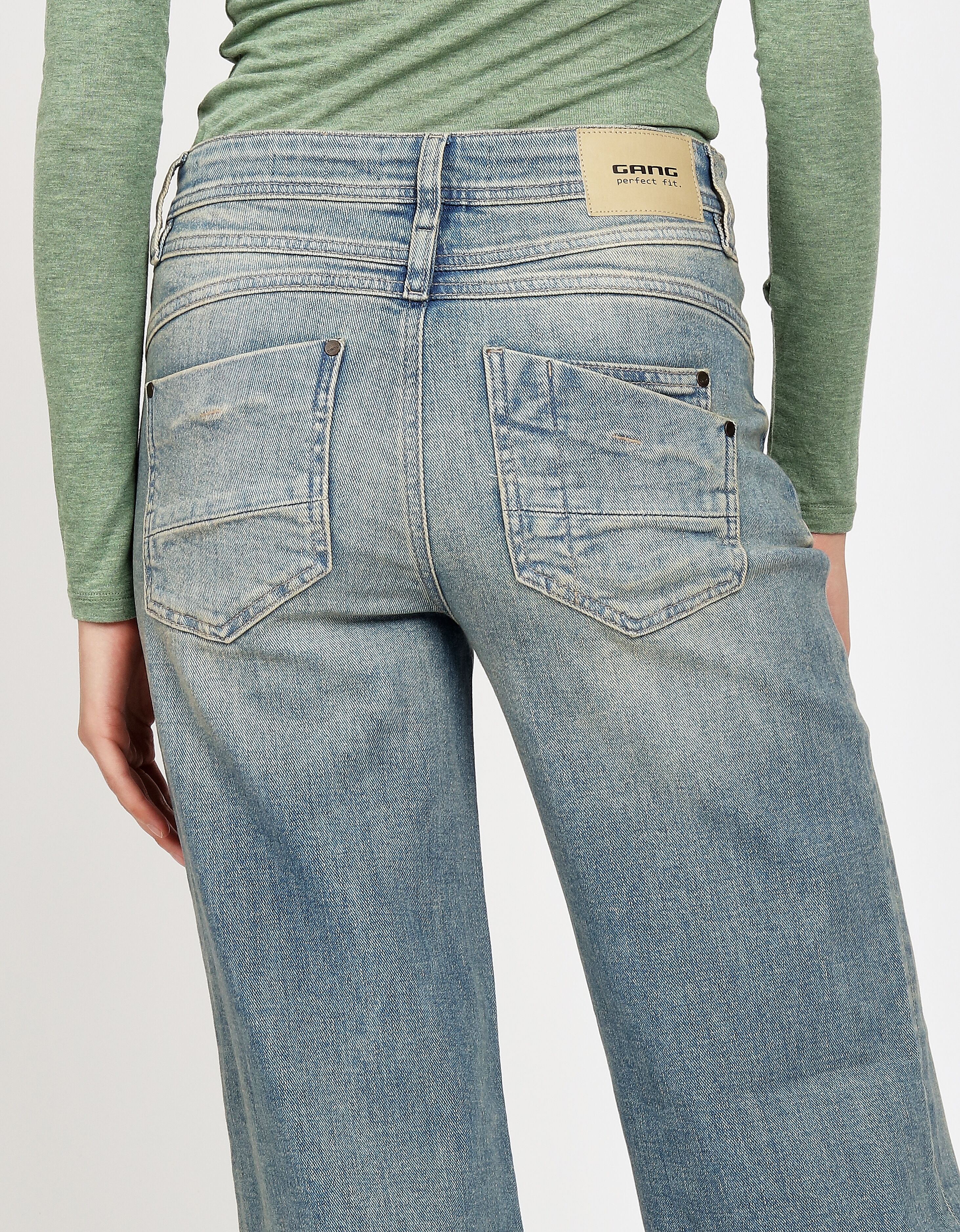 Weite Jeans GANG "94AMELIE WIDE", Damen, Gr. 31, N-Gr, blau (soft dirty), Denim/Jeans, Obermaterial: 97% Baumwolle, 1% Elasthan, 1% Elastomultiester, 1% sonstige Fasern, weit lang, Jeans Weite Jeans soft dirty 31, N-Gr
