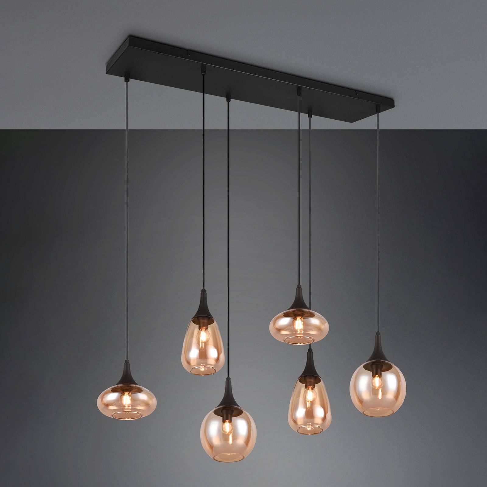 Trio Lighting Glass Pendant Light Lumina, dimmable, Black, Living / Dining Room, Glass, Modern, Ceiling Light