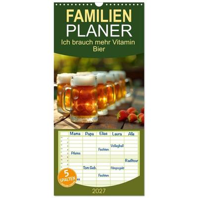 Familienplaner 2027 - Ich brauch mehr Vitamin Bier mit 5 Spalten (Wandkalender, 21 x 45 cm) CALVENDO