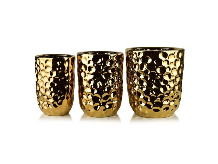 Mondex Übertopf-Set Neva Gold 3-tlg Gold Keramik, Goldfarben, 40x47x40 cm, Dekoration, Blumen & Blumentöpfe, Übertöpfe